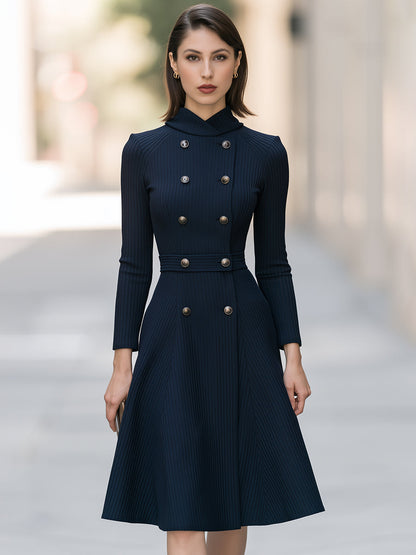 Double-Breasted Ribbed Knit Midi Dress