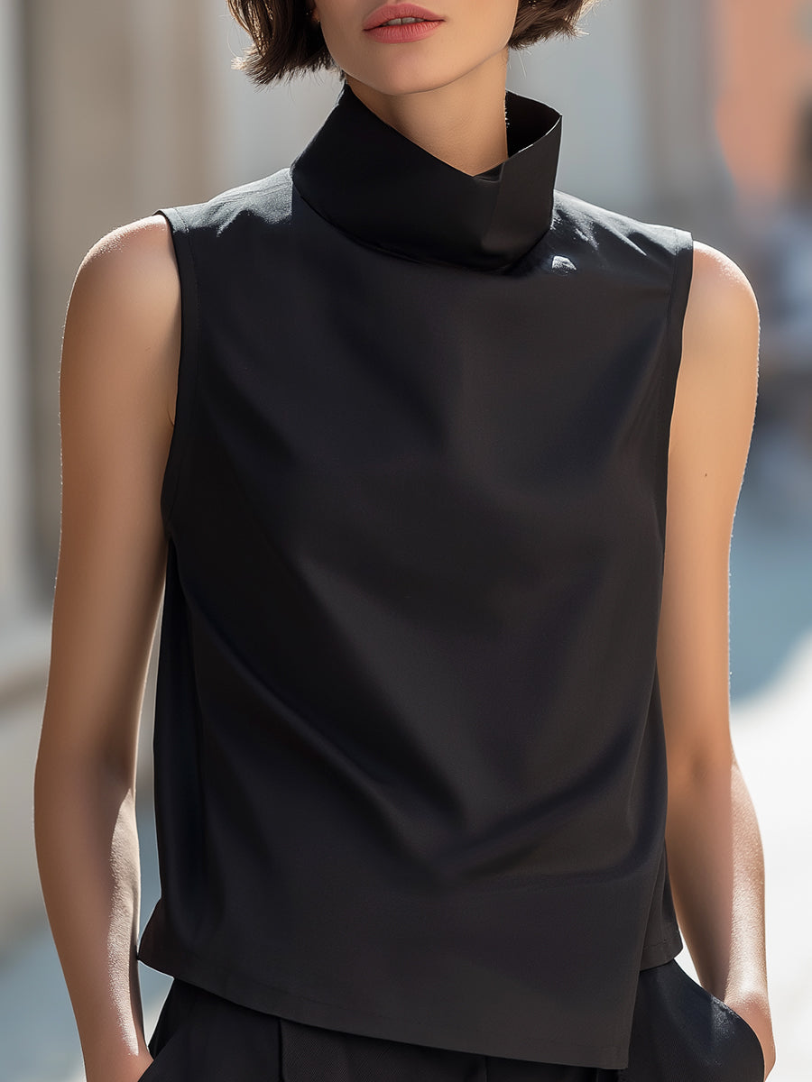 Sleeveless Sculpted High-Neck Minimalist Top