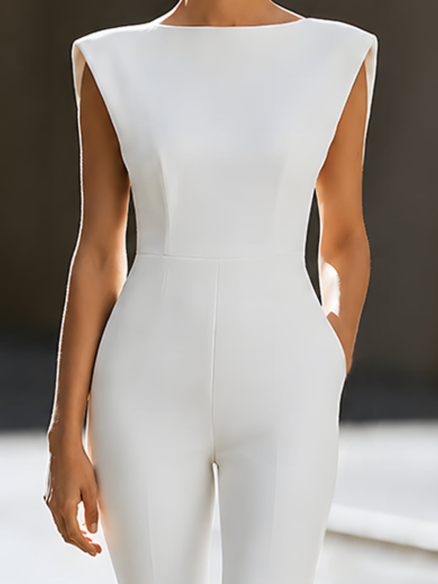 Structured Shoulder Flared Jumpsuit