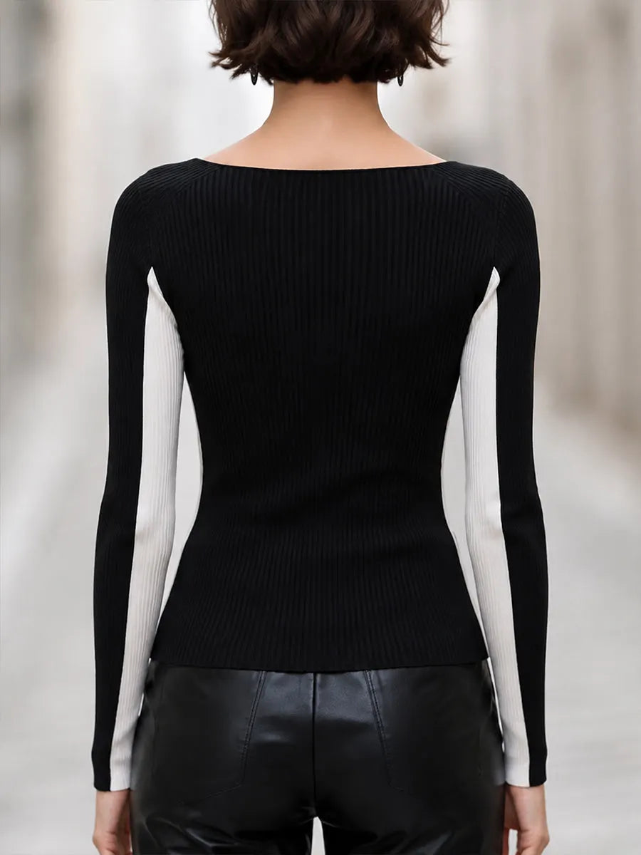 Contrast Panel Ribbed Knit Top
