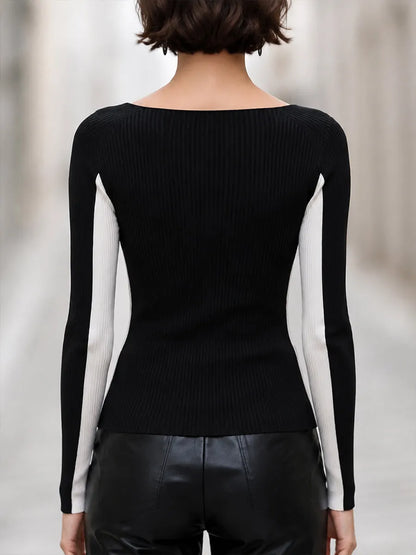Contrast Panel Ribbed Knit Top