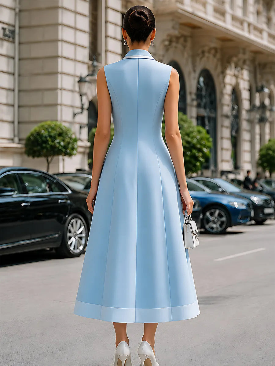 Contrast-Trim Sleeveless Tailored Maxi Dress
