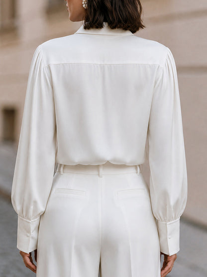 Satin Pointed Collar Blouse, Business & Smart Semi-Formal Outfit