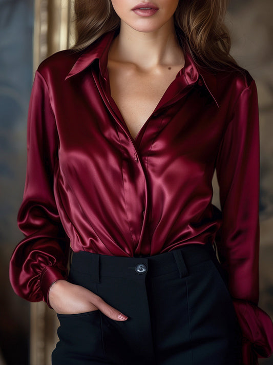 Blusa Elegante de Cetim Manga Longa