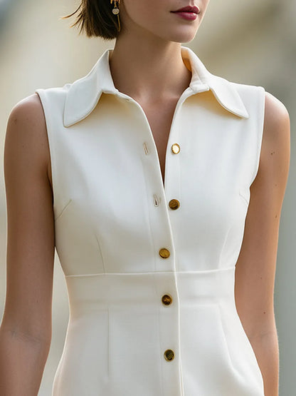 Sleeveless Shirt Dress With Gold Buttons