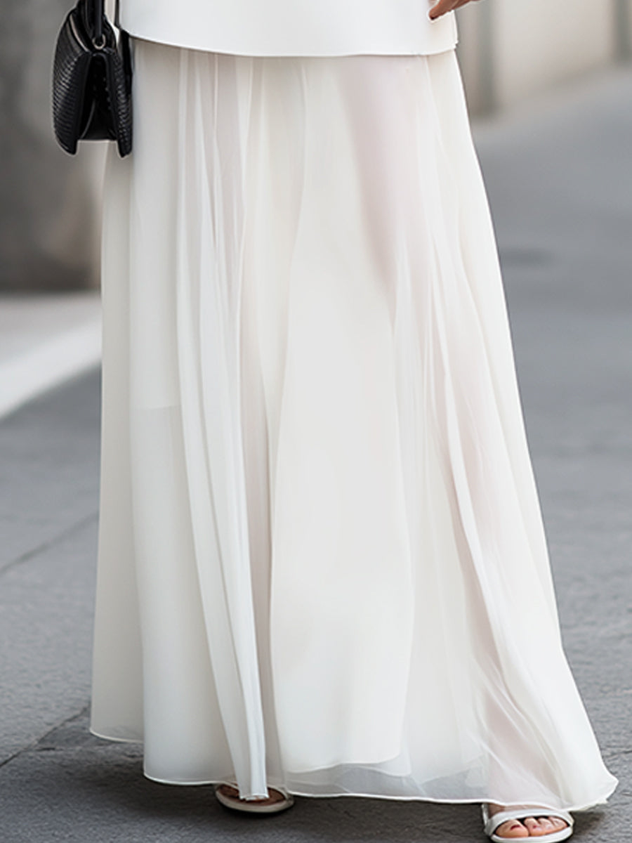 Contrast Waist Layered Chiffon Maxi Dress