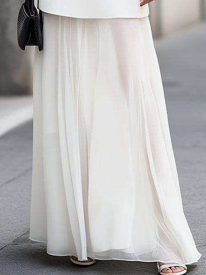 Contrast Waist Layered Chiffon Maxi Dress