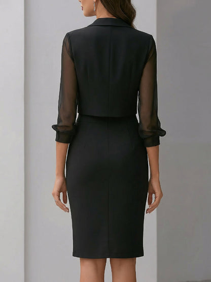 Sheer Sleeve Blazer & Asymmetric Dress Two-Piece Set