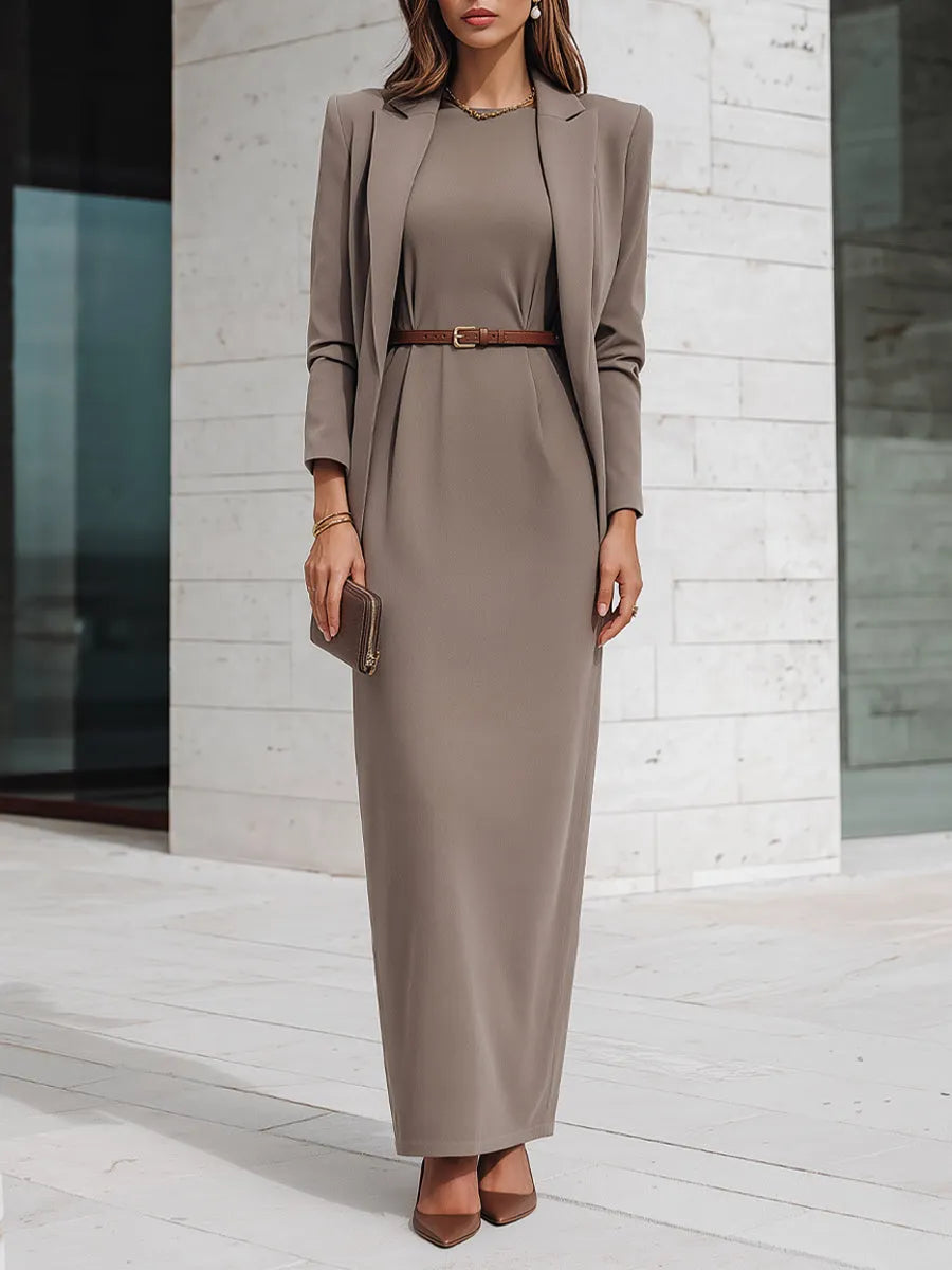 Structured Blazer & Belted Maxi Dress Tailored Set