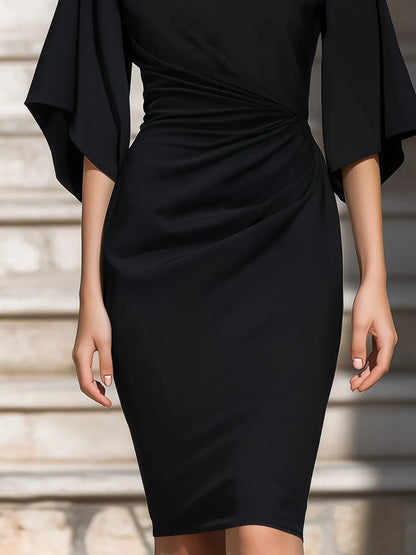 Asymmetrical Off-shoulder Neckline Ruched Midi Dress
