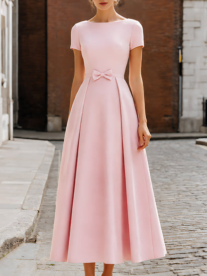 Elegant A-Line  Maxi Dress With Waist Bow