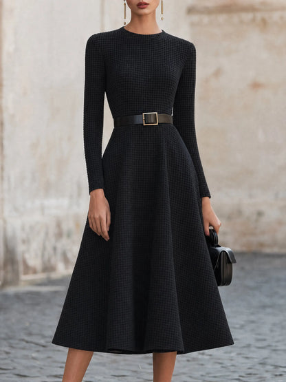 Waffle Knit Belted Flare Midi Dress