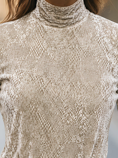 Embossed High-Neck Structured Shoulder Top
