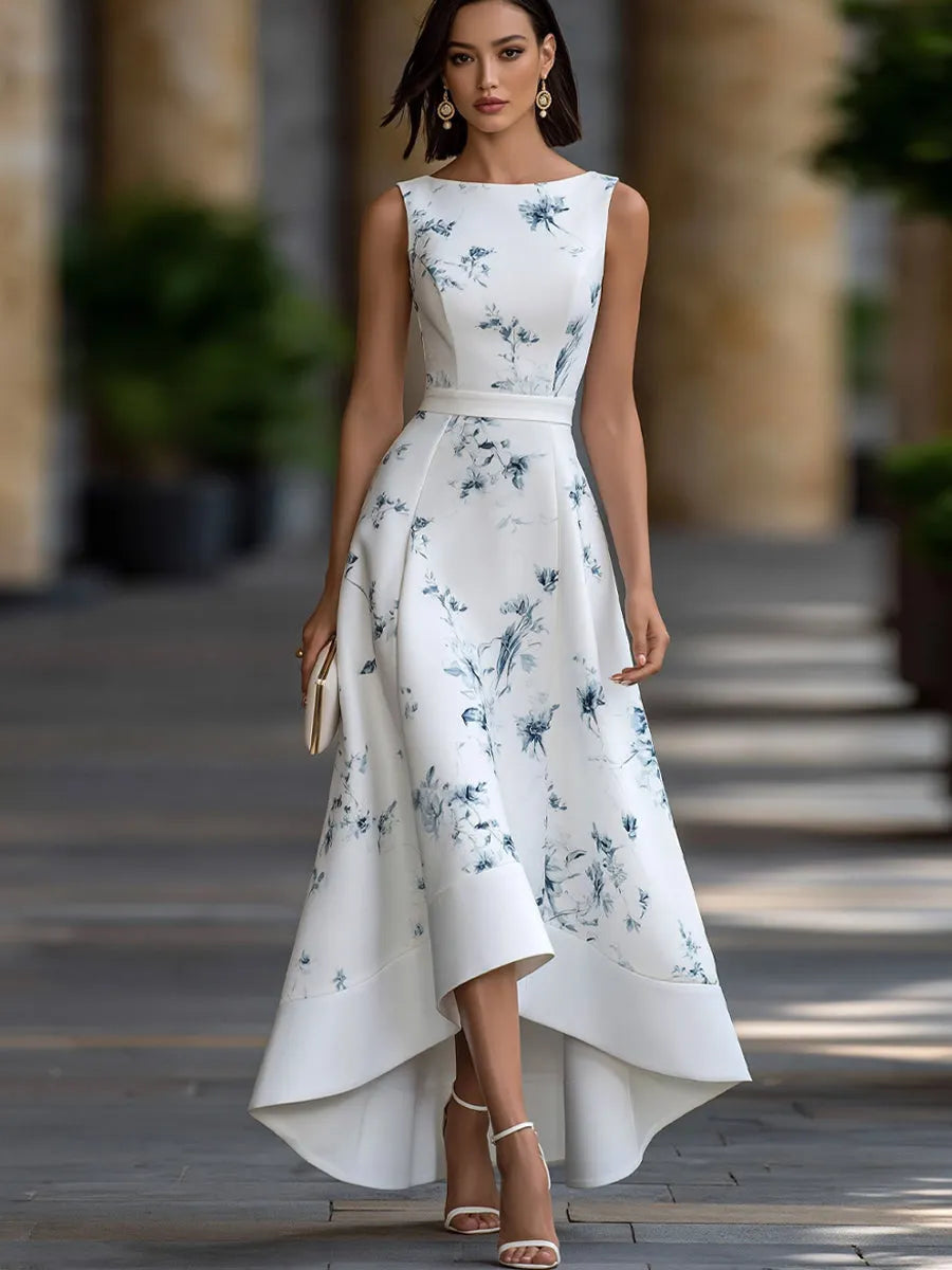 Floral Print Asymmetric High-Low Maxi Dress