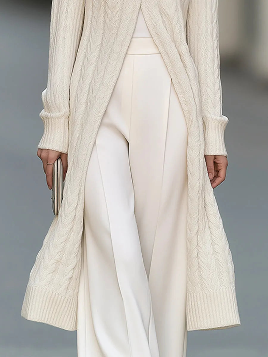 Cable Knit Shawl Collar Long Cardigan Coat