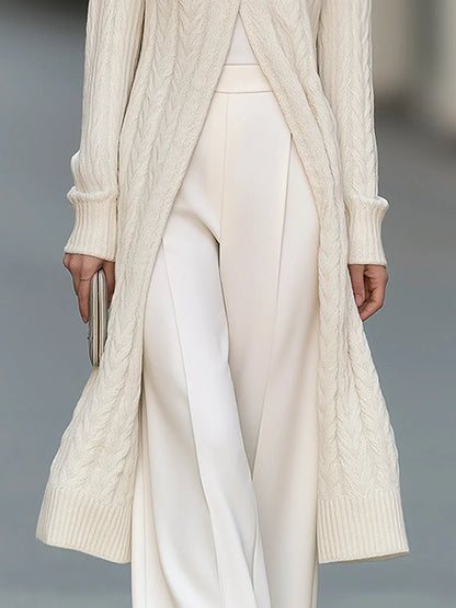Cable Knit Shawl Collar Long Cardigan Coat