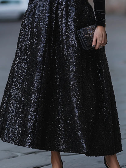 Elegant Velvet Long Sleeve Sequin Maxi Dress