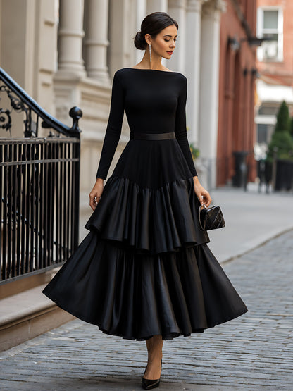 Double-Tier Satin Cake Maxi Dress