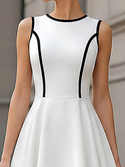 Contrast-Trim Sleeveless A-Line Maxi Dress