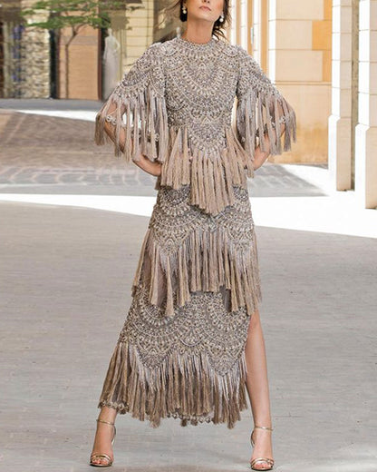 Embroidered Fringed Dress