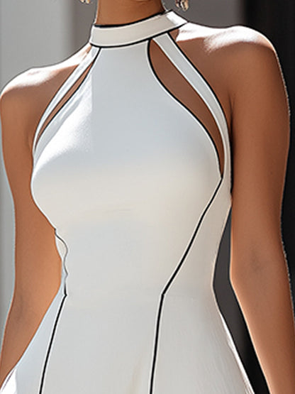 Halter Neck Cutout Panel A-Line Midi Dress