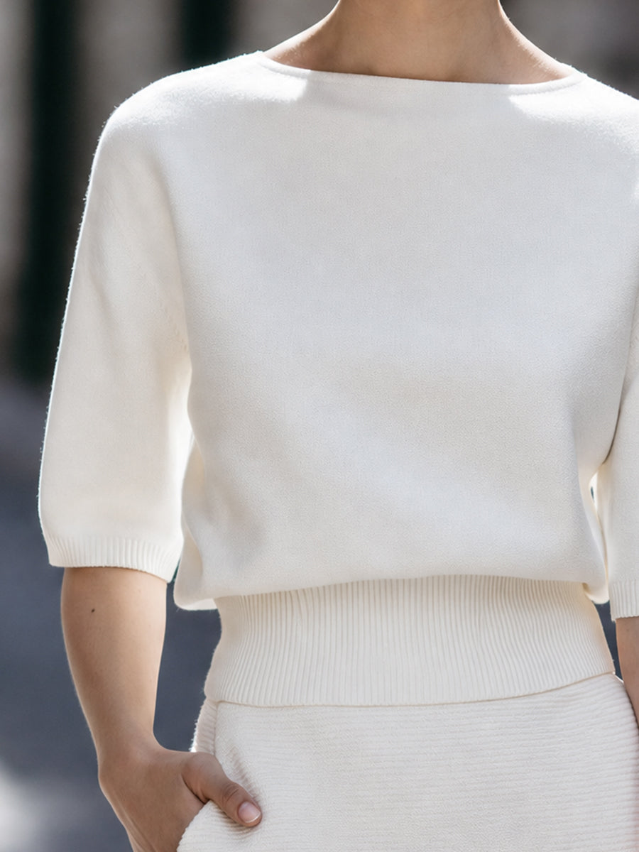 Boat Neck Ribbed Waist Knit Top