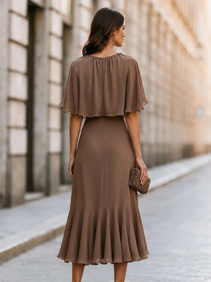 Elegant Chiffon Cape Sleeve Maxi Dress