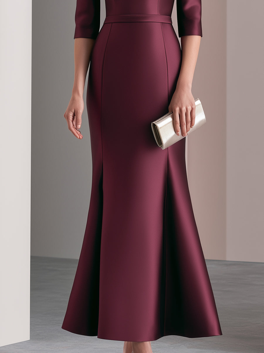 Bateau Neck Structured Satin Mermaid Evening Gown