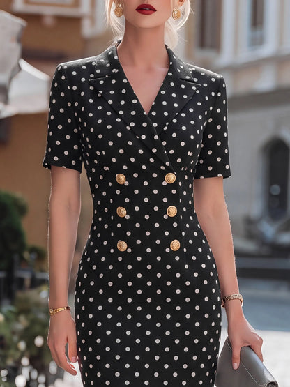 Polka Dot Double-Breasted Tailored Midi Dress