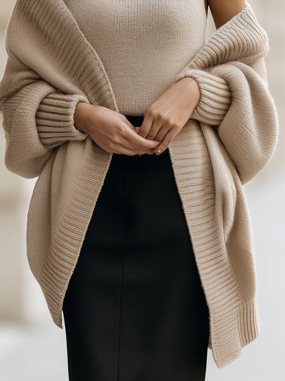Sleeveless Turtleneck and Oversized Cardigan Two-Piece Set