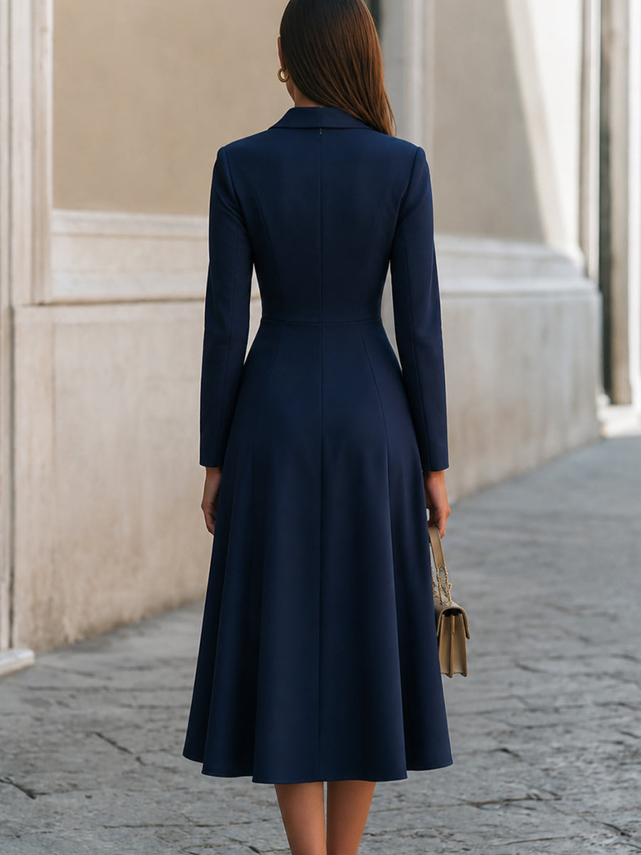 Ruched Blazer-Style A-Line Midi Dress