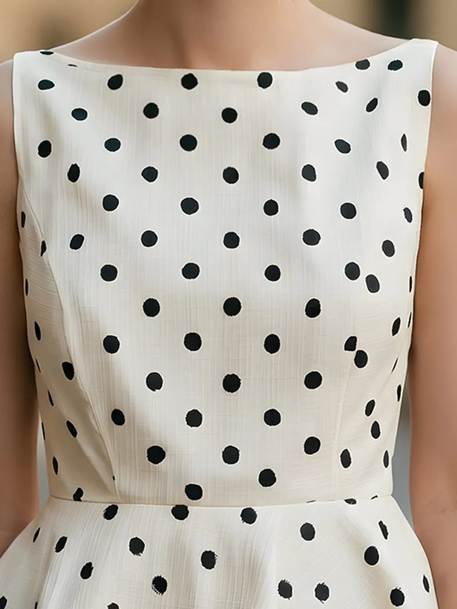 Polka Dot Sleeveless Boat Neck Peplum Top