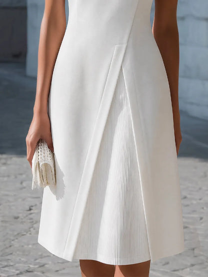 Pleated Panel Short Sleeve A-Line Dress