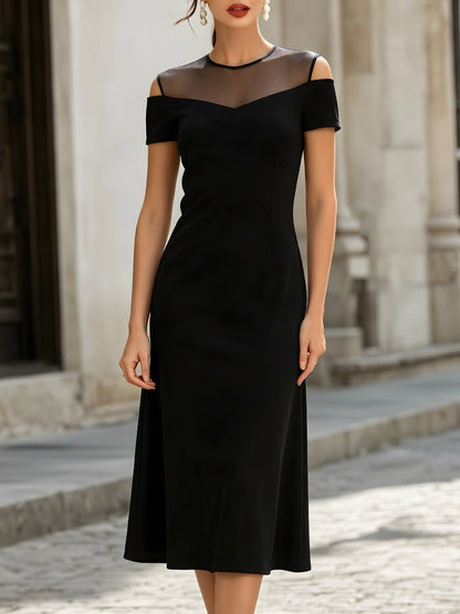 Sheer Illusion Cold-Shoulder Elegant Midi Dress