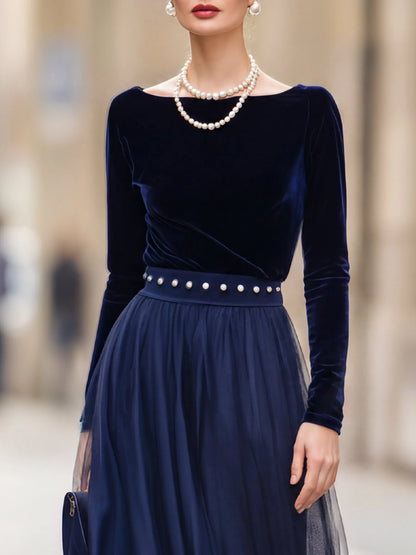 Velvet Bodice And Tulle Maxi Skirt Ensemble