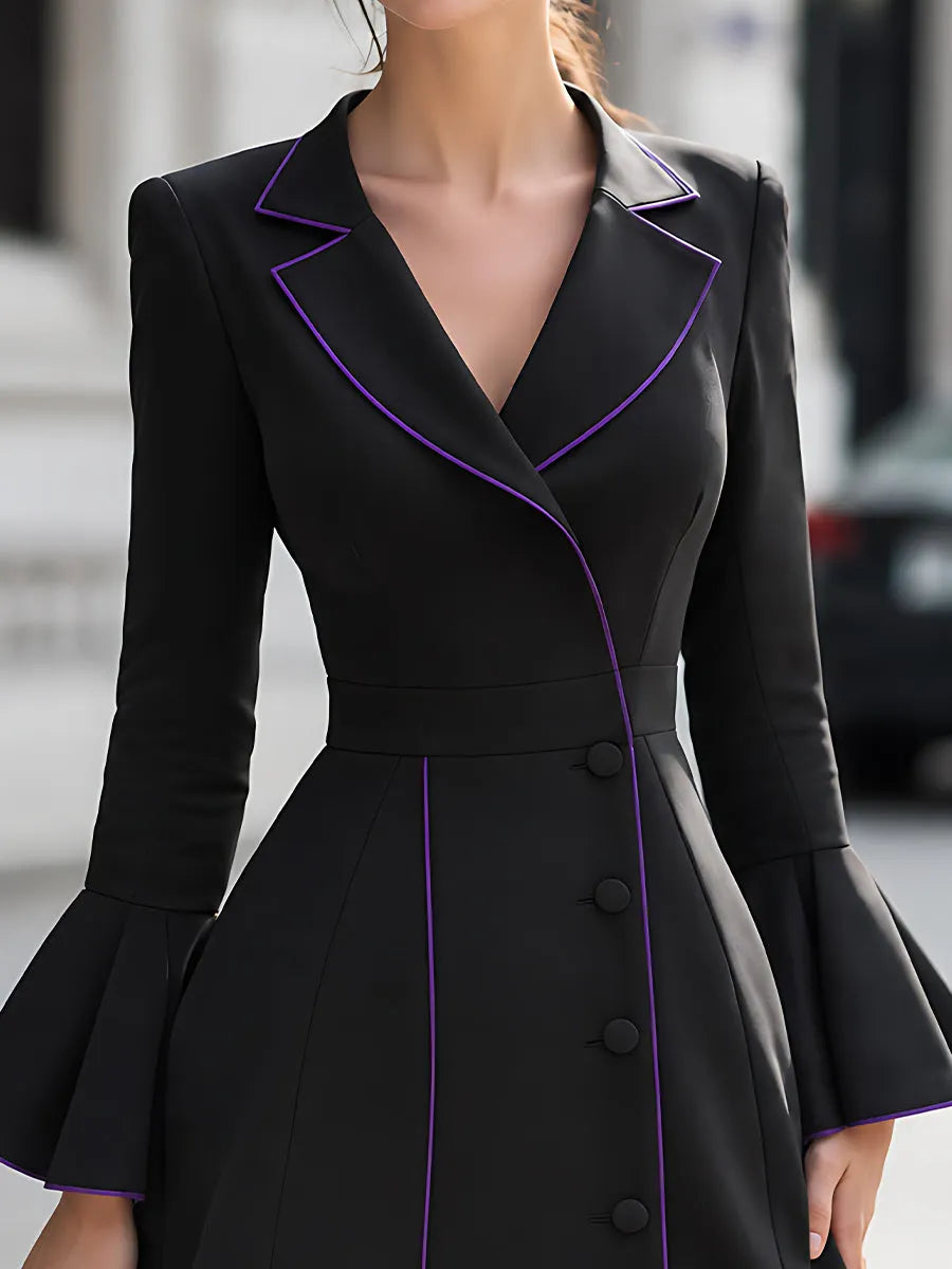 Contrast-Trim Flared-Cuff Blazer Mini Dress