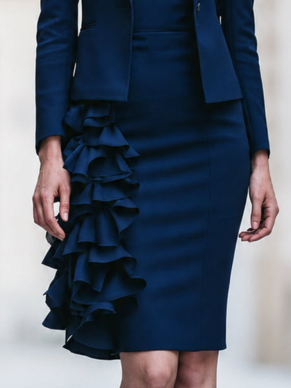 Tailored Blazer And Ruffle-Trim Pencil Dress Set