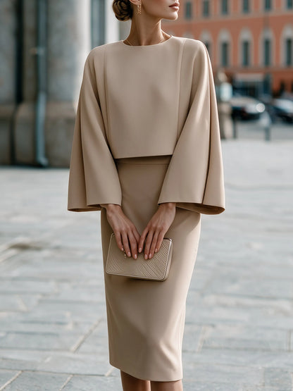 Cape-Sleeve Top and Pencil Skirt Set