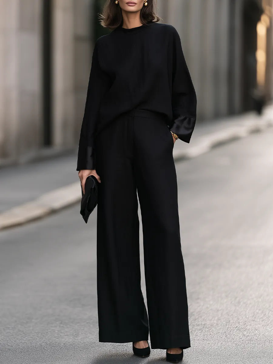 Women's Batwing Sleeve Top and Wide Leg Pants Two-Piece Set