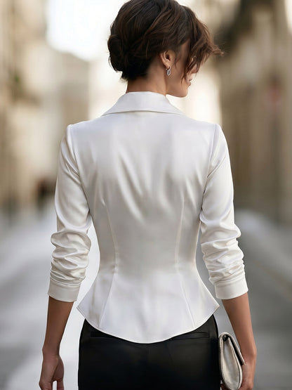 Ruched Plunging Collar Sculpted Peplum Blouse