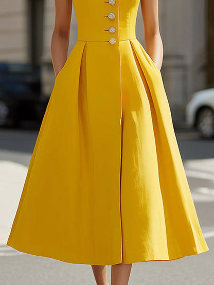 Sleeveless Lapel Button-Front  Maxi Dress