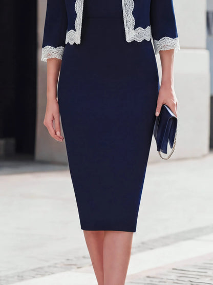 Lace-Trimmed Tailored Jacket And Sheath Dress Set