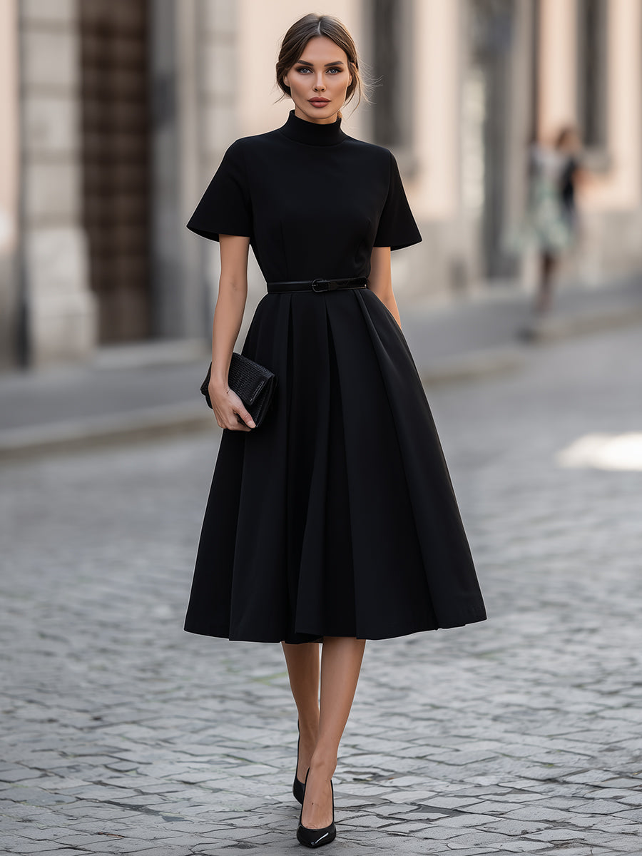 Elegant High-Neck Midi Dress