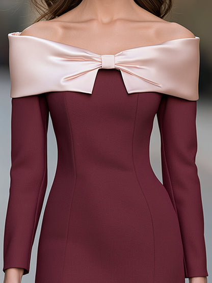 Satin Bow Off-Shoulder Midi Dress