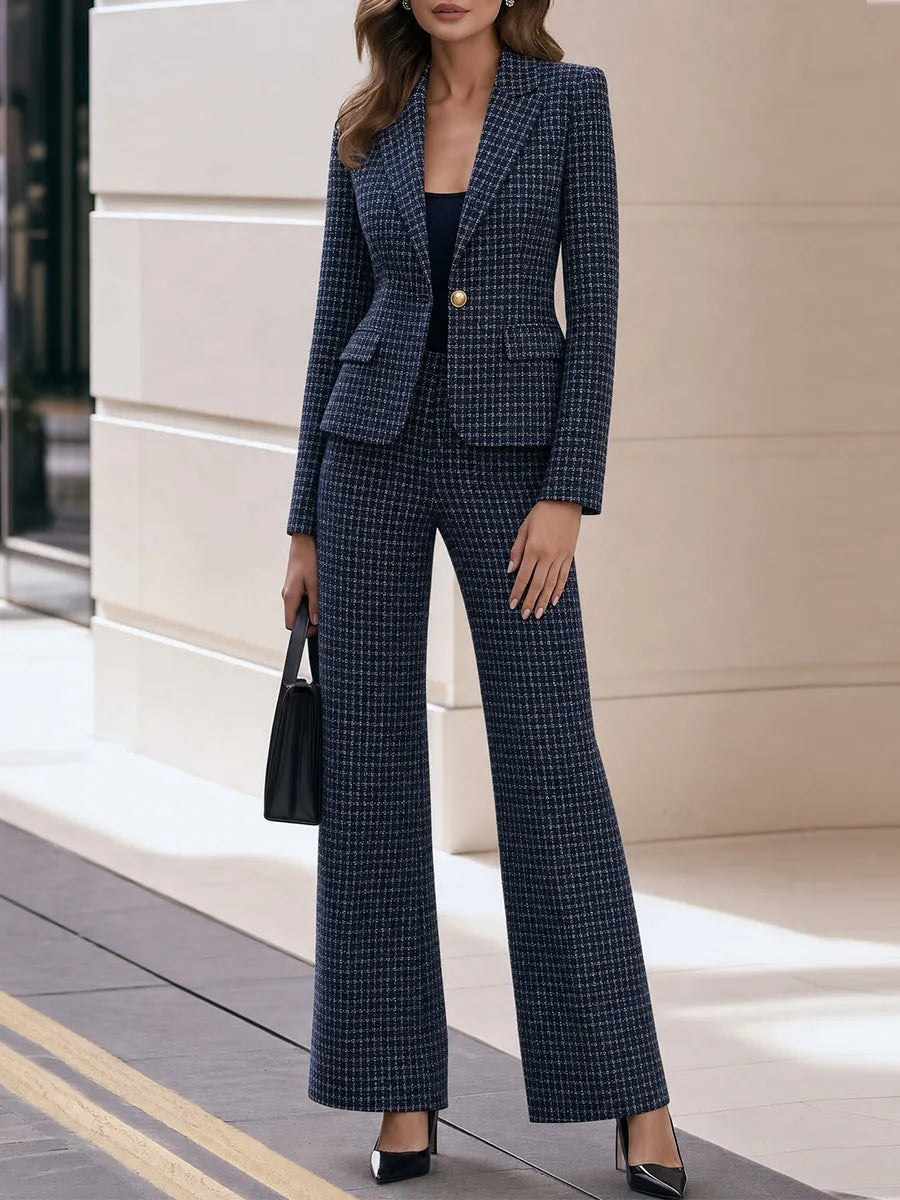 Notched Lapel  Blazer & High Waist Flare Trousers Two-Piece Suit