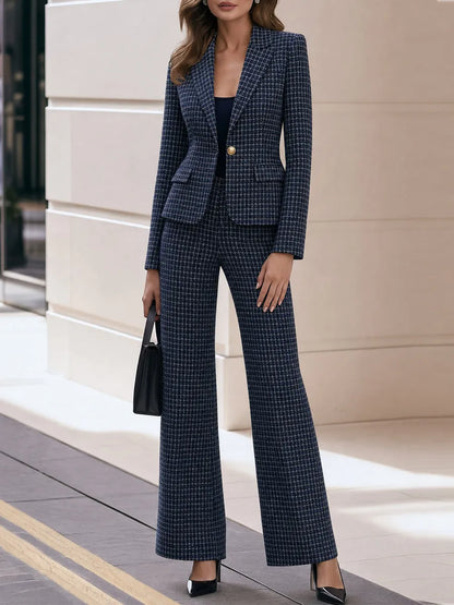 Notched Lapel  Blazer & High Waist Flare Trousers Two-Piece Suit