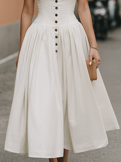 Halter Neck Button-Front Midi Dress