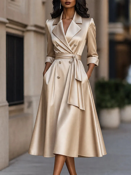 Robe midi croisée en satin avec ceinture à nouer