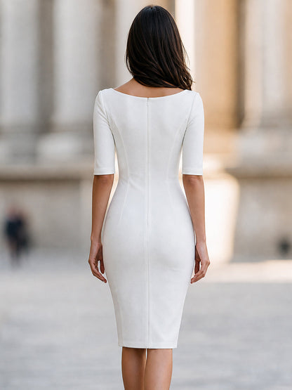 Illusion Boat Neck Sculpted Sheath Midi Dress