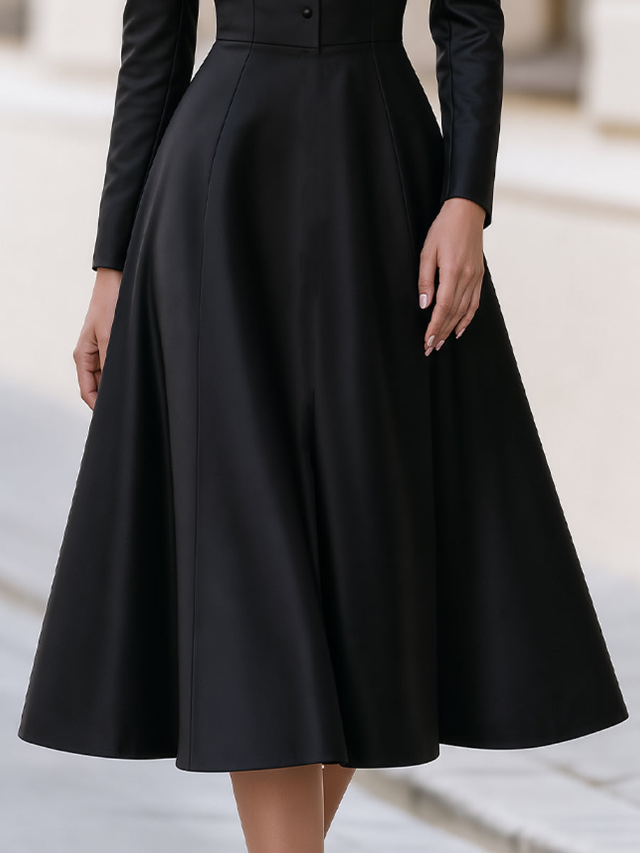Stand‐Collared Button‐Front Fit‐and‐Flare Midi Dress